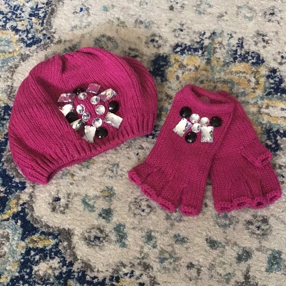 pink hat and gloves